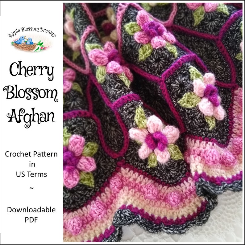 Cherry Blossom Afghan Crochet Pattern Instant Download image 1