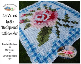 La Vie en Rose Bedspread/Afghan with Border | Crochet Pattern (Instant Download)