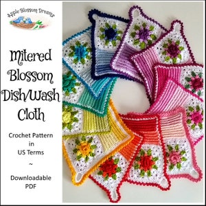 Mitered Blossom Dishcloth Crochet Pattern Instant Download image 1