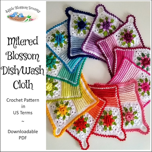 Mitered Blossom Dishcloth | Crochet Pattern (Instant Download)