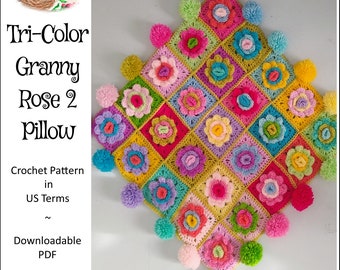 Tri-Color Granny Rose 2 Pillow | Crochet Pattern (Instant Download)