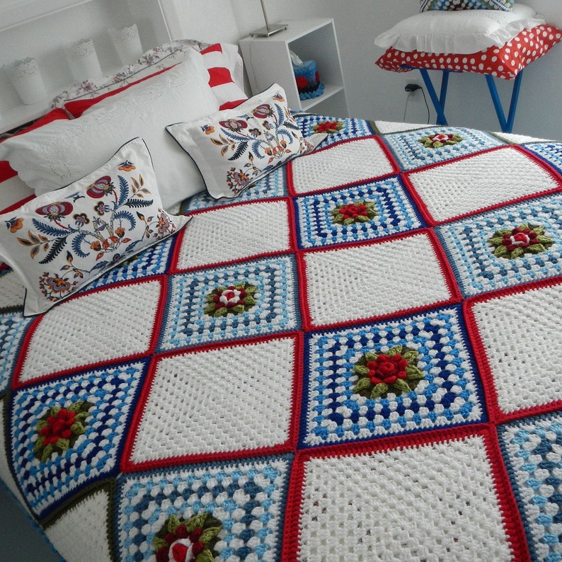 Farmhouse Rose Bedspread or Afghan Crochet Pattern Instant Download image 3