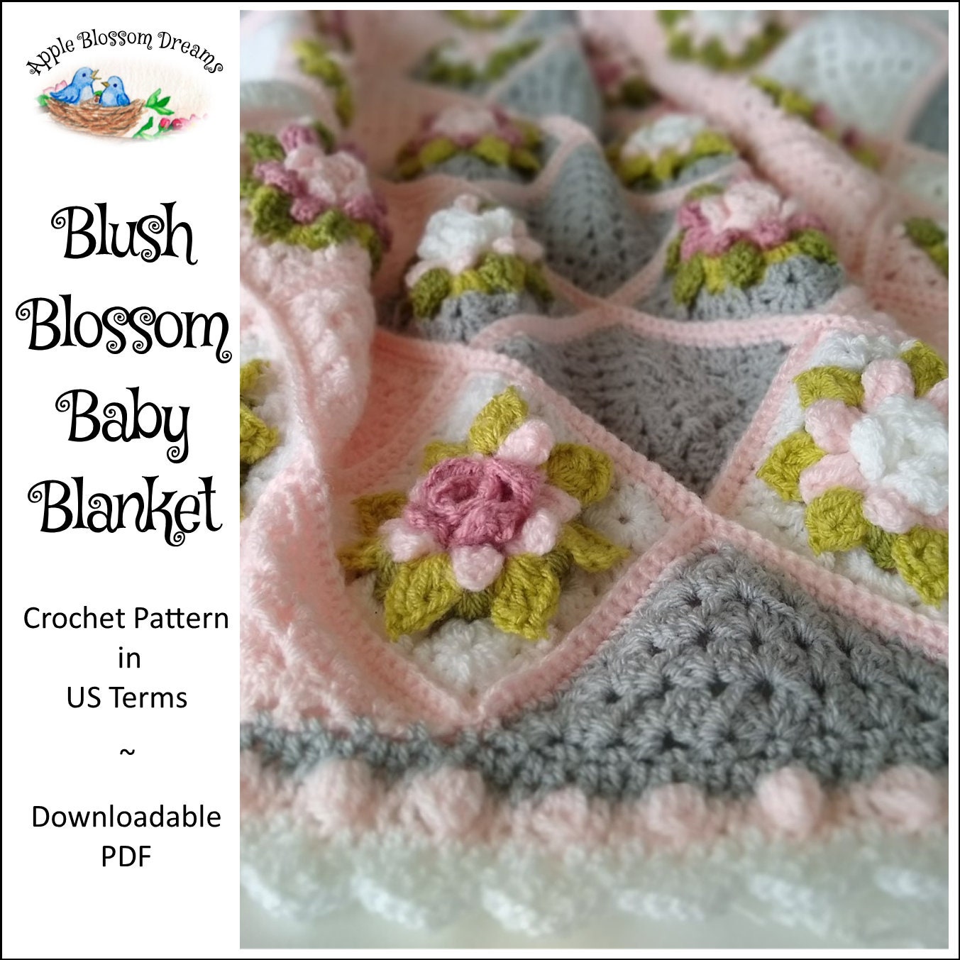 Blush Blossom Baby Blanket Crochet Pattern instant Download Etsy Canada