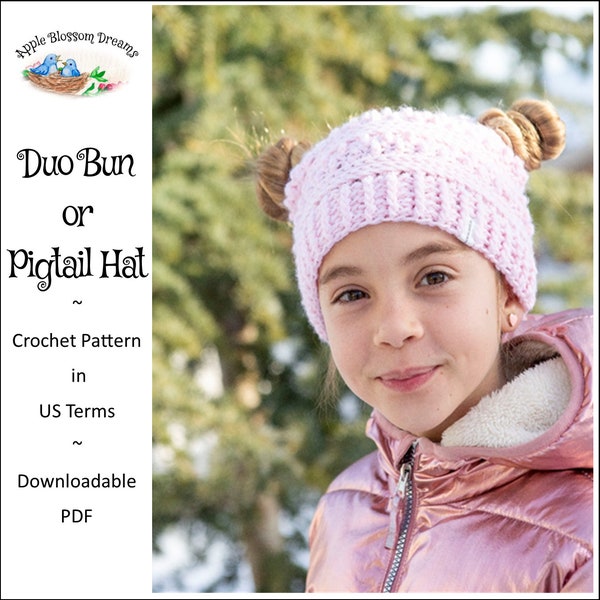 Duo Bun/Pigtail Hat | Crochet Pattern (Instant Download)