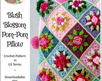 Blush Blossom Pom-Pom Pillow | Crochet Pattern (Instant Download)