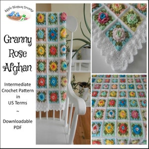 Granny Rose Afghan Two-Color Rose Crochet Pattern with Border Instant Download image 1