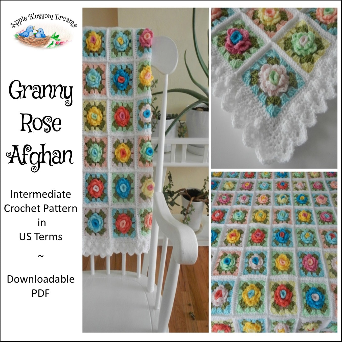 Granny Rose Afghan Two-color Rose Crochet Pattern With - Etsy Israel