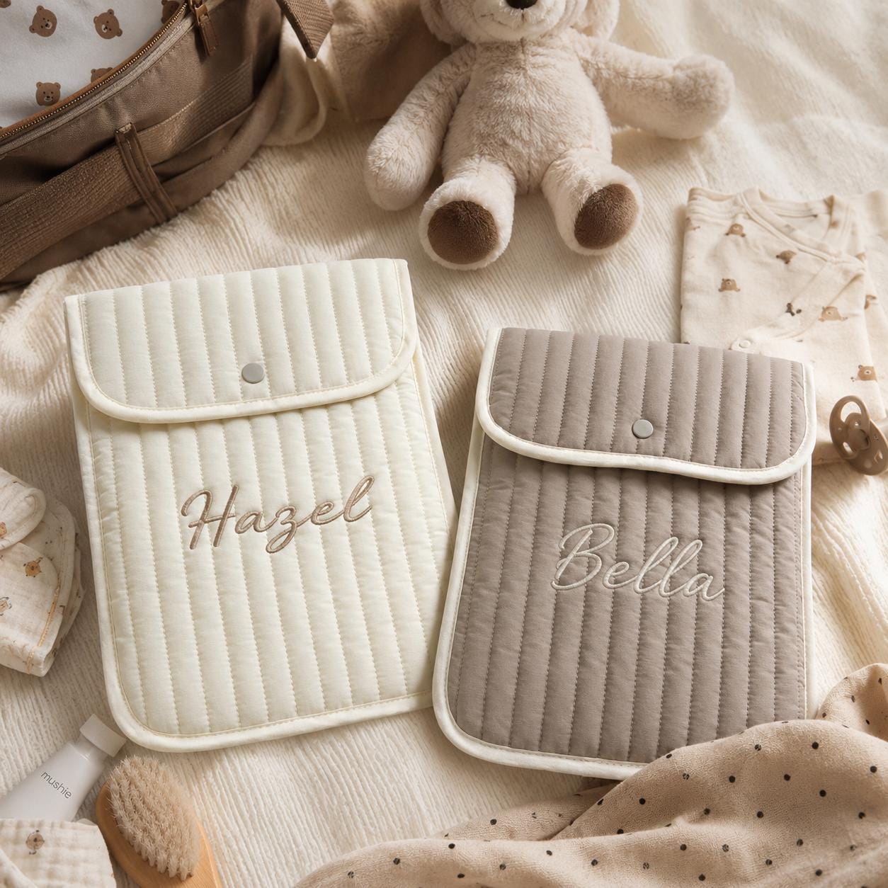 Personalized Quilted Baby Organizer Pouch, Embroidered Hospital Bag Essentials