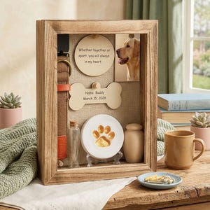 Personalized Pet Memorial Shadow Box – Custom Keepsake Frame, Photo, Paw Print Tribute