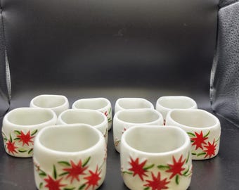 Ten piece poinsettia napkin ring holder set
