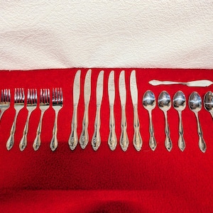Vintage 18 Piece  T Monogrammed Flatware Set With Butter Spreader