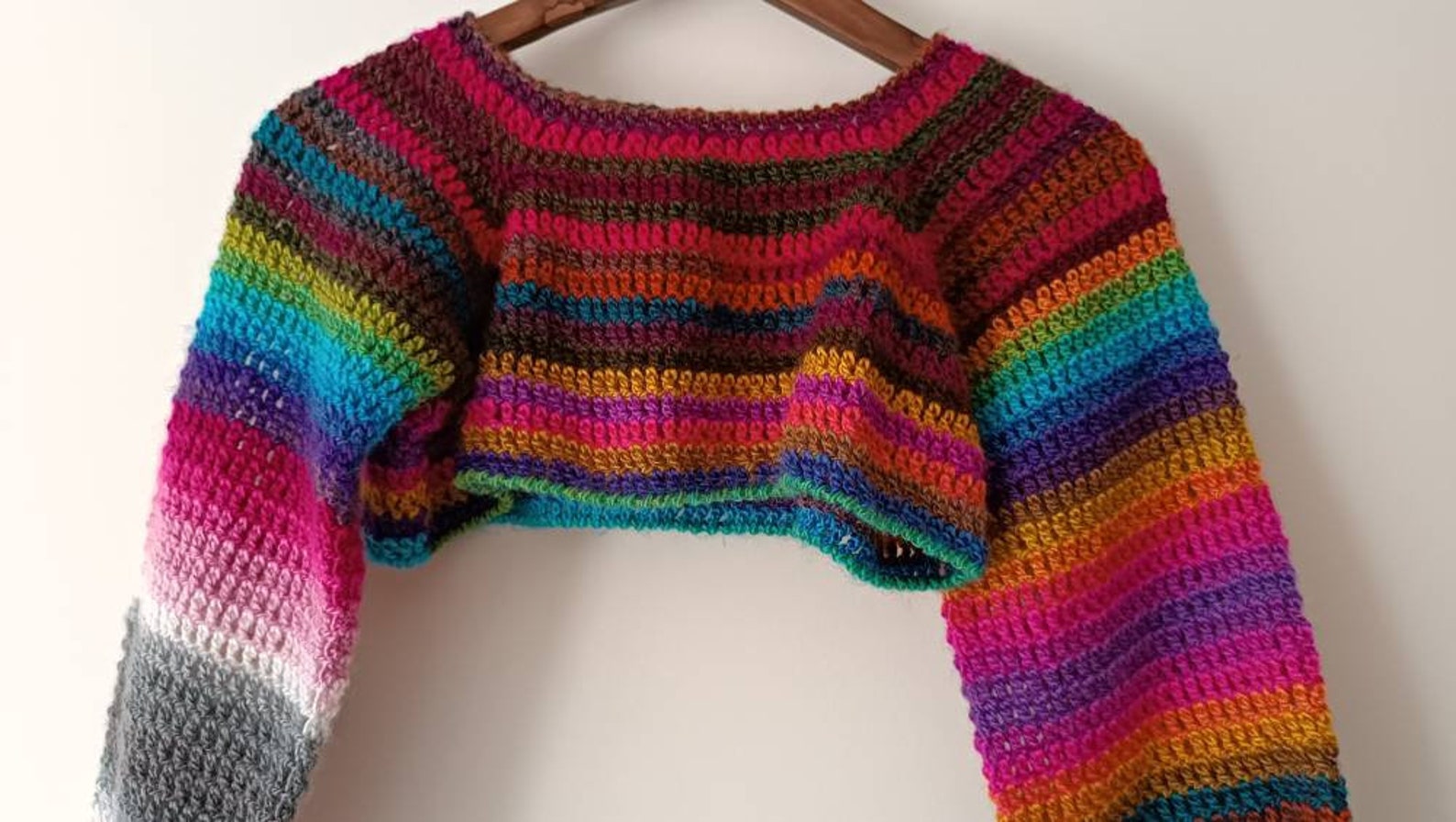 Y2K Crocheted Knitted Shrug Top ,retro Handmade, Unique, Festival Mesh Knit Bolero Multicolor
