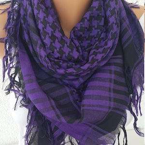 Shemagh Tactical Desert Scarf Keffiyeh Head Wrap Headwrap Cover cotton Purple  & Black Scarf