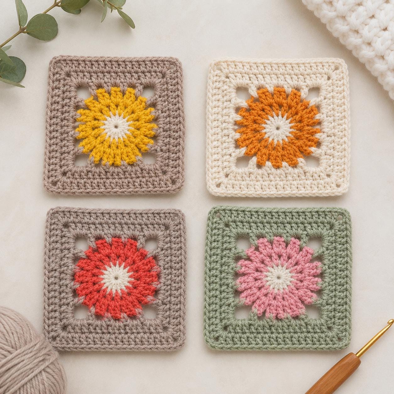 38 Sunburst Crochet Patterns for Blankets, Bags, Tops, and Home Decor 6 Sunburst Granny Square Crochet