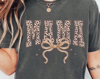 Mama Leopard DTF Transfer Ready to Press, Cheetah Print Iron on for Tshirts, Mothers Day Coquette Bow Heat Transfer Prints, Boy mama Gift