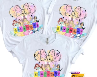 Birthday Princess DTF Transfer, Custom Disney Shirt, Family Birthday Squad Tee