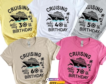 Transferencia para cumpleaños en crucero, camiseta con edad personalizada, vacaciones familiares, listo para planchar.