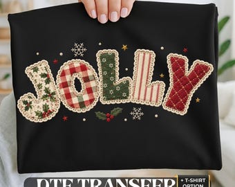 Jolly Christmas DTF Transfer, Ready to Press Patchwork Iron On, Holiday Shirt