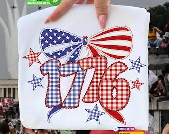 USA 1776 Patriotic DTF Transfer, Preppy Checkered Independence Day 4th of July Shirt