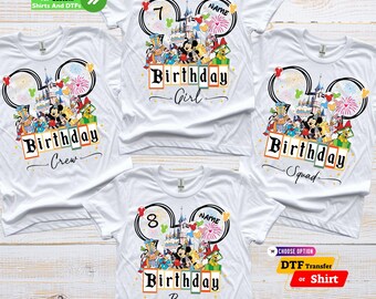 Transferencia DTF y camiseta personalizadas para cumpleaños familiares de Disney: Camiseta de cumpleaños para niño y niña de Disney, estampado termoadhesivo para cumpleaños, fiesta de cumpleaños de Disney
