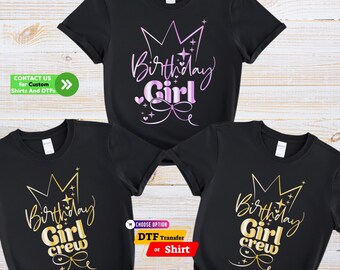 Camiseta y transferencia DTF del grupo Birthday Girl: Camiseta de cumpleaños de princesa, planchado para grupo de cumpleaños