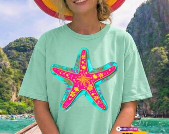 Retro Starfish DTF Transfer and Shirt: Coastal Beach Vibes, Family Trip Iron on, Girls  Vacation