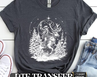 Western Santa Christmas Cowboy DTF Transfer, Rustic Reindeer Rodeo Holiday Country T-Shirt