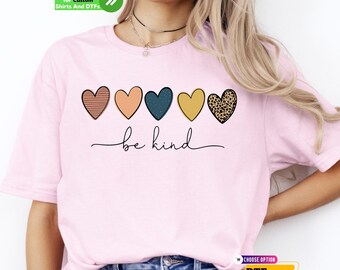Be Kind Hearts DTF Transfer, Teacher Gift, Boho Leopard Shirt, Iron On Print