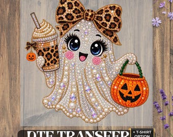 Halloween Ghost  DTF Transfer and Shirt:  Faux Glam Ghost,  Leopard Bow Pumpkin , Ready to Press