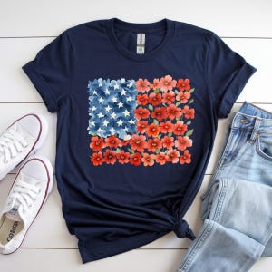 Floral American Flag DTF Transfer, USA 250 Anniversary Shirt Dtf Print, Patriotic 1776 4th of July Heat Transfer, Independence Day Iron on image 2