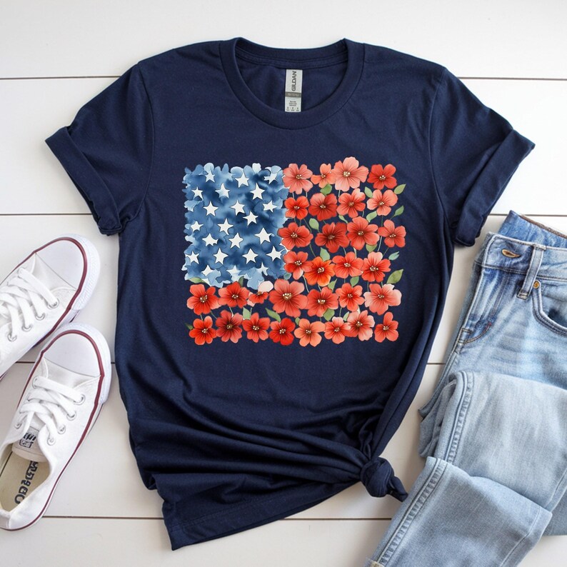 Floral American Flag DTF Transfer, USA 250 Anniversary Shirt Dtf Print, Patriotic 1776 4th of July Heat Transfer, Independence Day Iron on image 2