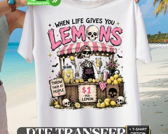 Lemon Skeleton DTF Transfer , Spooky Lemonade Stand Halloween Tee, Funny Summer Goth