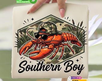 Southern Boy Dtf Transfer and Shirt: Camouflage Crawfishing Fishing Kid, Camo Hat Crawfish Iron on