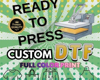 Transferencia DTF personalizada, transferencia de calor personalizada para camisetas, diseño de hoja DTF, logotipo, foto y texto, impresiones DTF personalizadas, listas para imprimir, hoja de cuadrilla