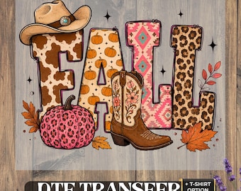 Western  Fall DTF Transfer and Shirt: Ready to Press , Cowgirl  Cowboy Boot Shirt,  Autumn Western