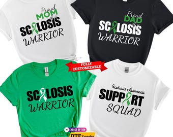 Camiseta de apoyo a guerreros de la escoliosis DTF Transfer, orgullosa familia de guerreros, parche termoadhesivo de concienciación