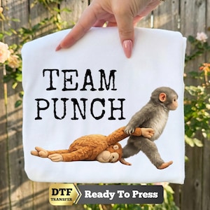 Team Punch Viral Monkey DTF Transfer Ready to Press, Cute Humor Animal Baby Monkey Meme Iron On Transfer for Shirt, Heat Transfer DTF Print