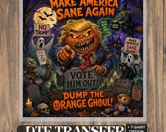 Anti Trump Halloween DTF Transfer and Shirt: Gothic Pumpkin Iron On Transfer