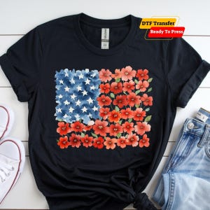 Floral American Flag DTF Transfer, USA 250 Anniversary Shirt Dtf Print, Patriotic 1776 4th of July Heat Transfer, Independence Day Iron on image 4