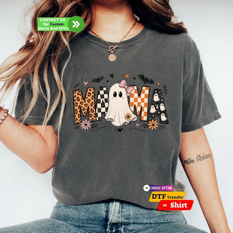 Retro Halloween Mama DTF Transfer: Ghost Mama Shirt, Trendy Spooky Mama Iron on image 4