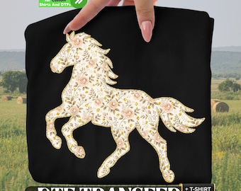 Floral Horse DTF Transfer, Boho Equestrian Girl Shirt, Cowgirl Western Ready To Press