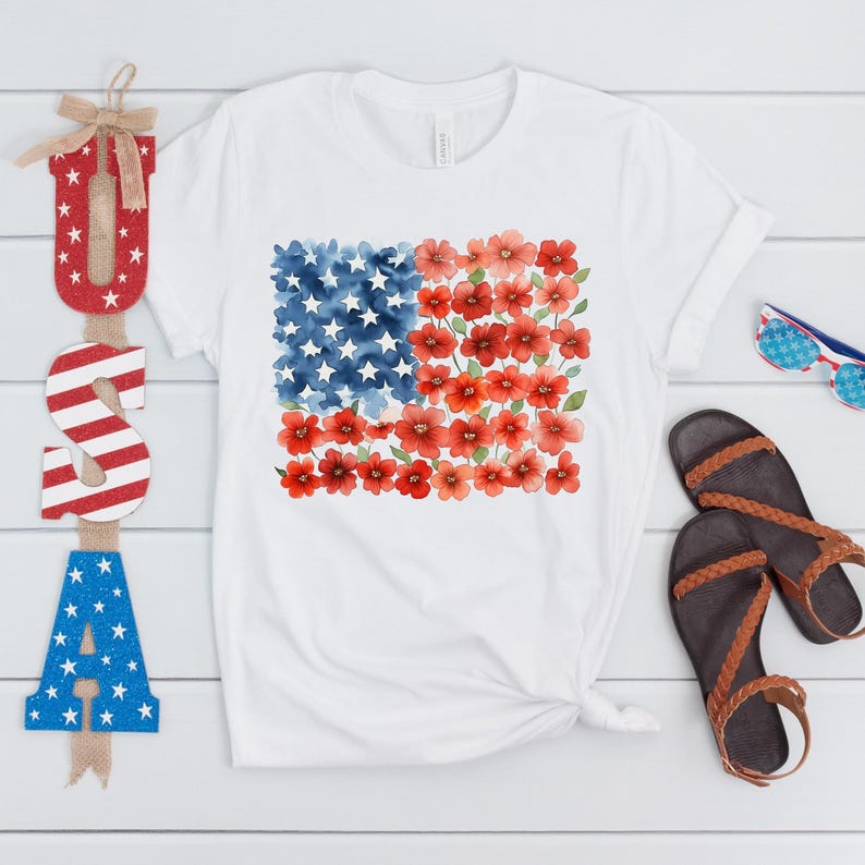 Floral American Flag DTF Transfer, USA 250 Anniversary Shirt Dtf Print, Patriotic 1776 4th of July Heat Transfer, Independence Day Iron on image 5