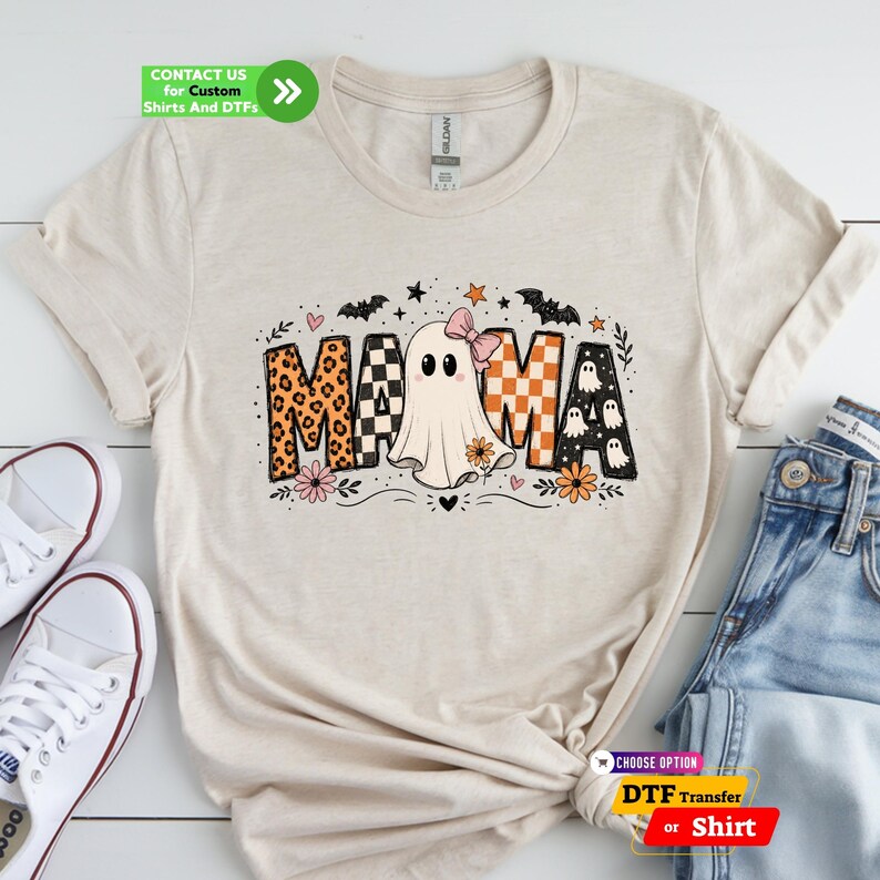 Retro Halloween Mama DTF Transfer: Ghost Mama Shirt, Trendy Spooky Mama Iron on image 5