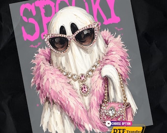 Spooky Glam Ghost DTF Transfer Ready to Press, Funny Halloween Shirt, Glamour Boujee Iron on