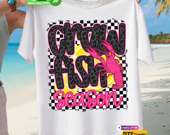 Camiseta con estampado termoadhesivo "Crawfish Season DTF Transfer", "Crawfish Crew Summer Vibes Heat Press Shirt"