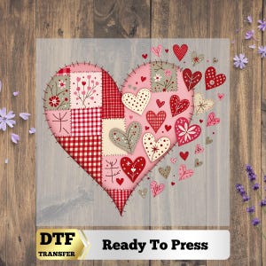 Heart Valentine's Day Patchwork DTF Transfer Ready to Press, Galentine’s Gift DIY Craft Supply, Love Heat Transfer for Couples