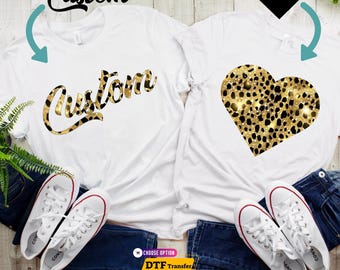 Custom Leopard Glitter DTF Transfer, Personalized Text Design Name Shirt, Birthday Tee
