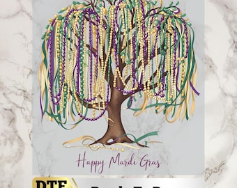 Mardi Gras DTF Transfer Ready to Press, Bead Tree Heat Transfer for T-Shirts, Purple Gold Green Iron on Design, DIY Mardi Gras Craft Supply