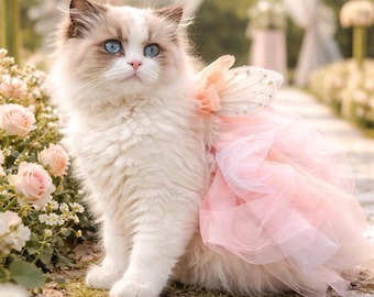 猫用フラワードレス 桜ピンク 花柄ファンシーチュチュドレス 猫と犬用