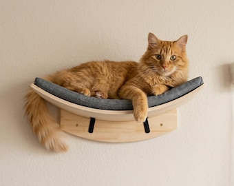 Estantería de pared moderna para gatos - Hamaca, cama de madera para mascotas, mueble que ahorra espacio